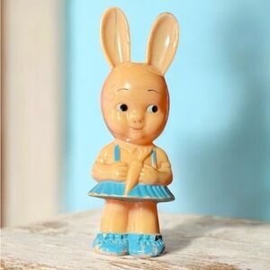Vintage~1950~Knickerbocker~Little Girl~Bunny Rabbit~Baby Rattle Toy~Hard Plastic